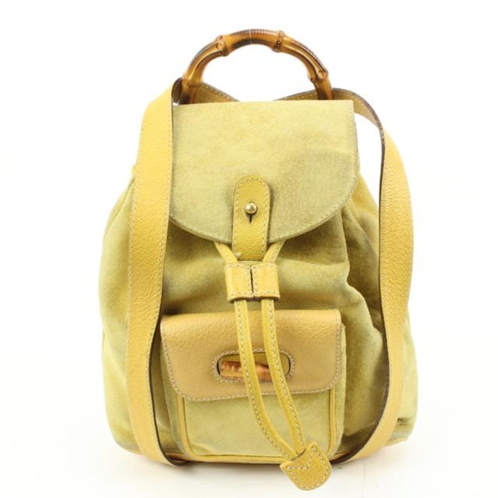 Gucci Yellow Suede Mini Bamboo Backpack 54gz421s